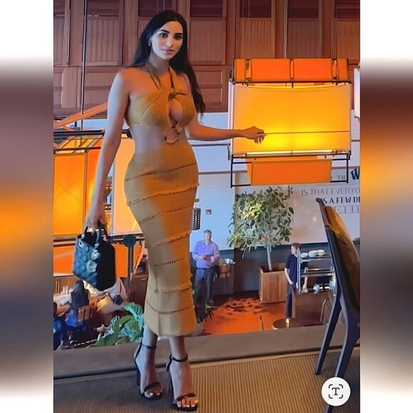 ZARA BUCKLED METALLIC THREAD KNIT DRESS GOLD - Picture 3 of 16